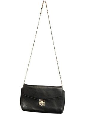 MCM Leather Envelope Chain Shoulder Bag Black Silver